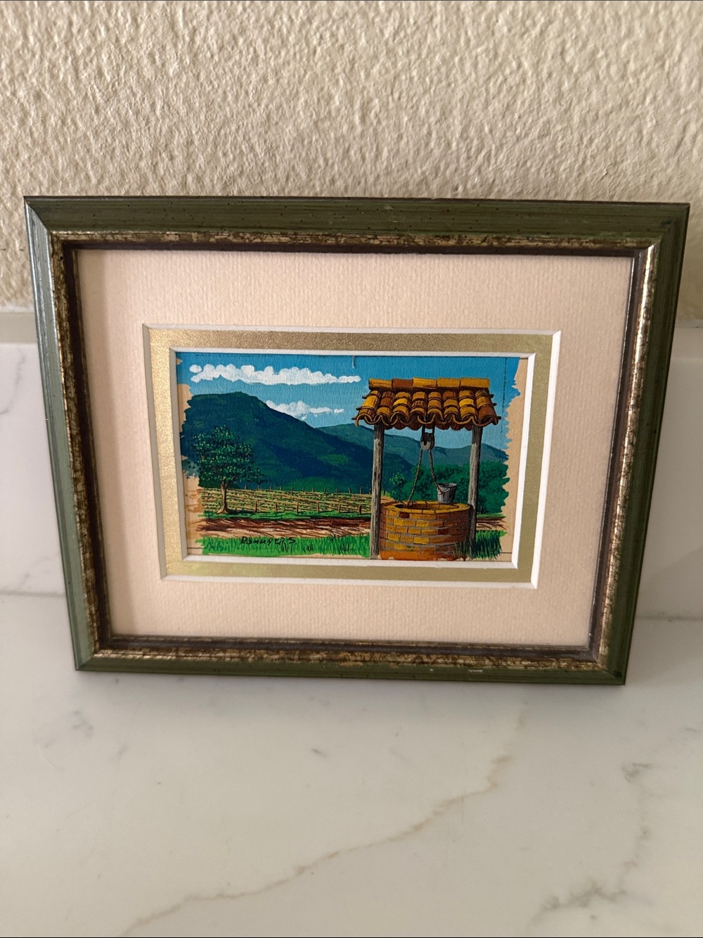 Vintage (2004) Framed Original Water Color Wishing Well Signed No Glass